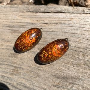 Vintage 1970 hand-painted wooden earrings